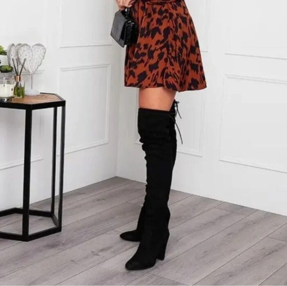NWT Marc Fisher Octavie Black Suede Over The Knee Boots Block Heel Sz 7